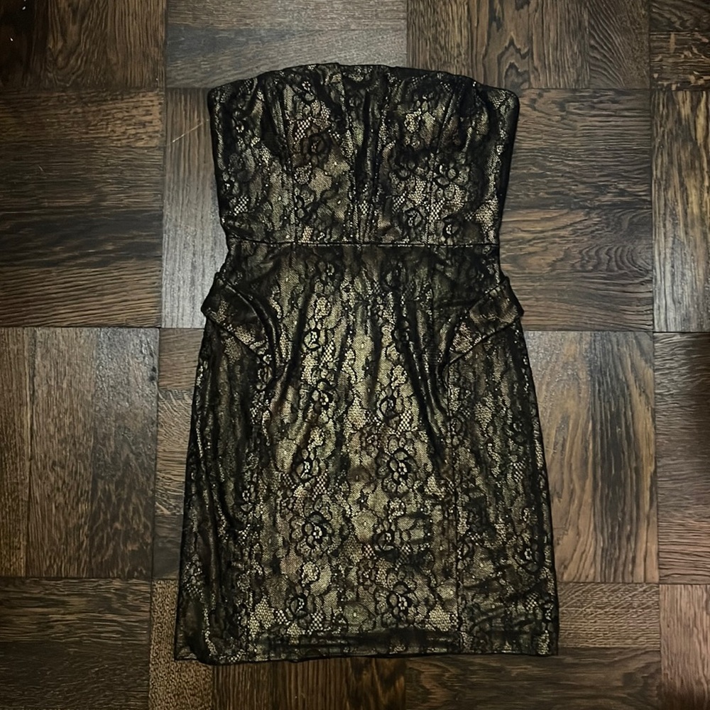 Aidan by Aidan Mattox black and gold strapless dress